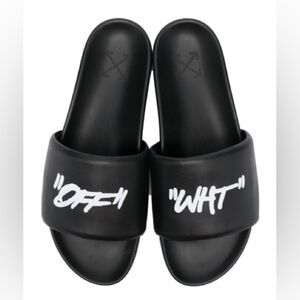 Off-White Logo-print Slides In Black White